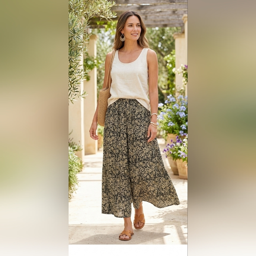 100% Cotton Kalamkari Olive Green Cream and Blue Cullote